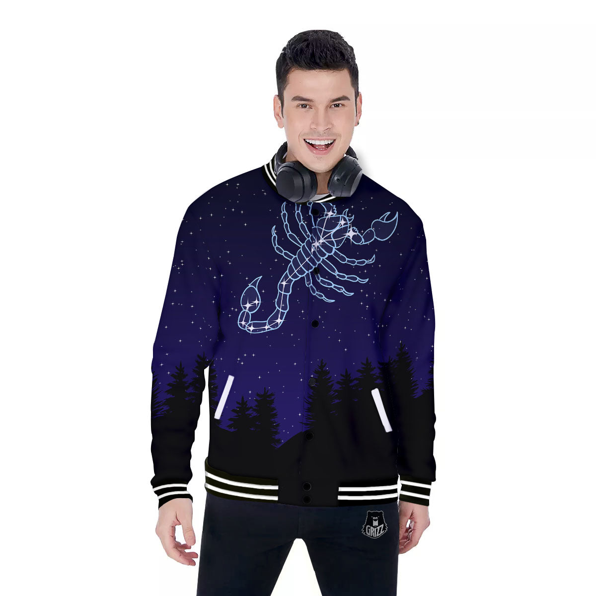 Constellation Scorpio Print Baseball Jacket-grizzshop