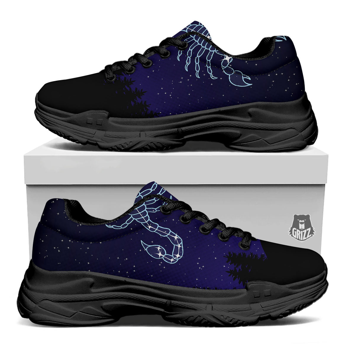 Constellation Scorpio Print Black Chunky Shoes-grizzshop