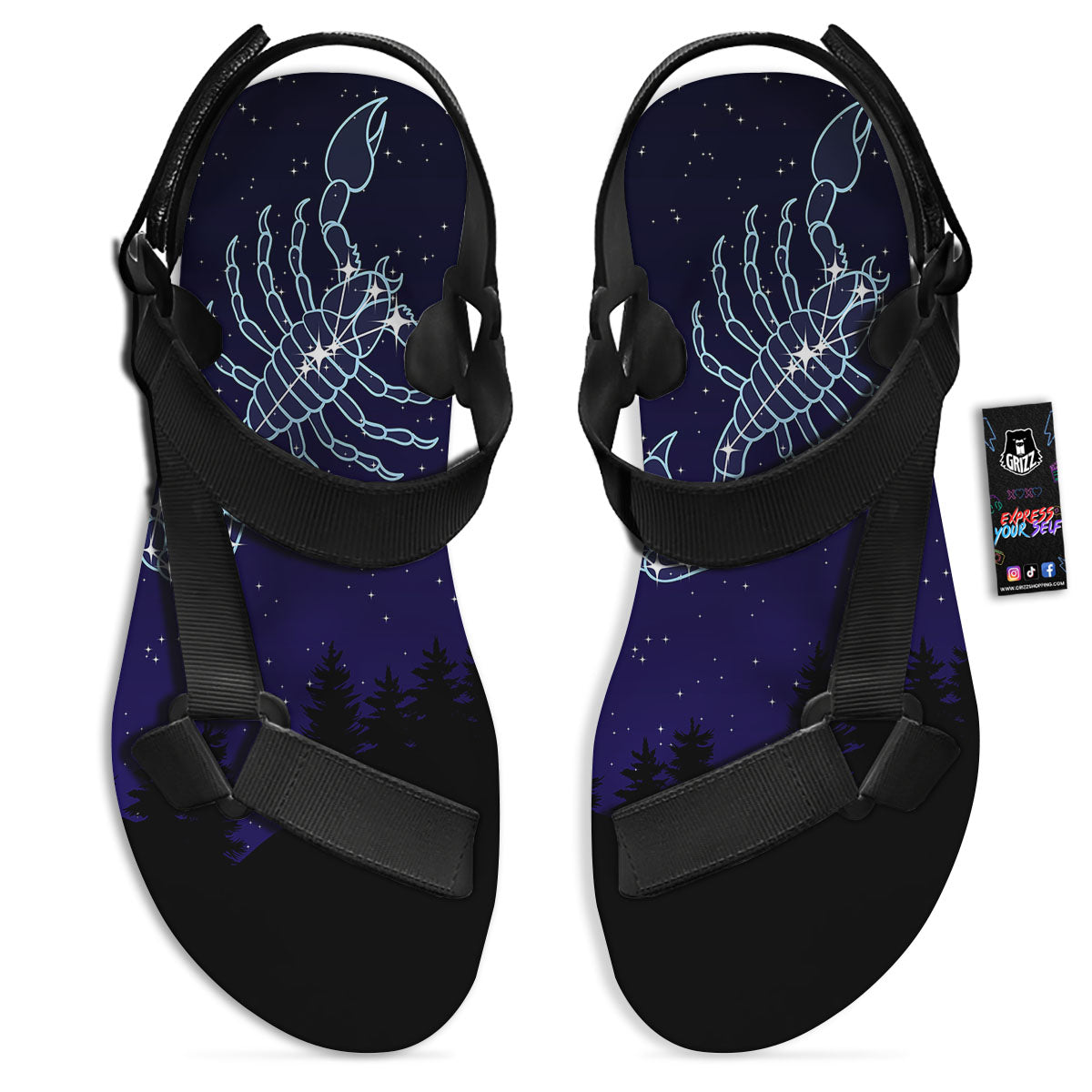 Constellation Scorpio Print Black Open Toe Sandals-grizzshop