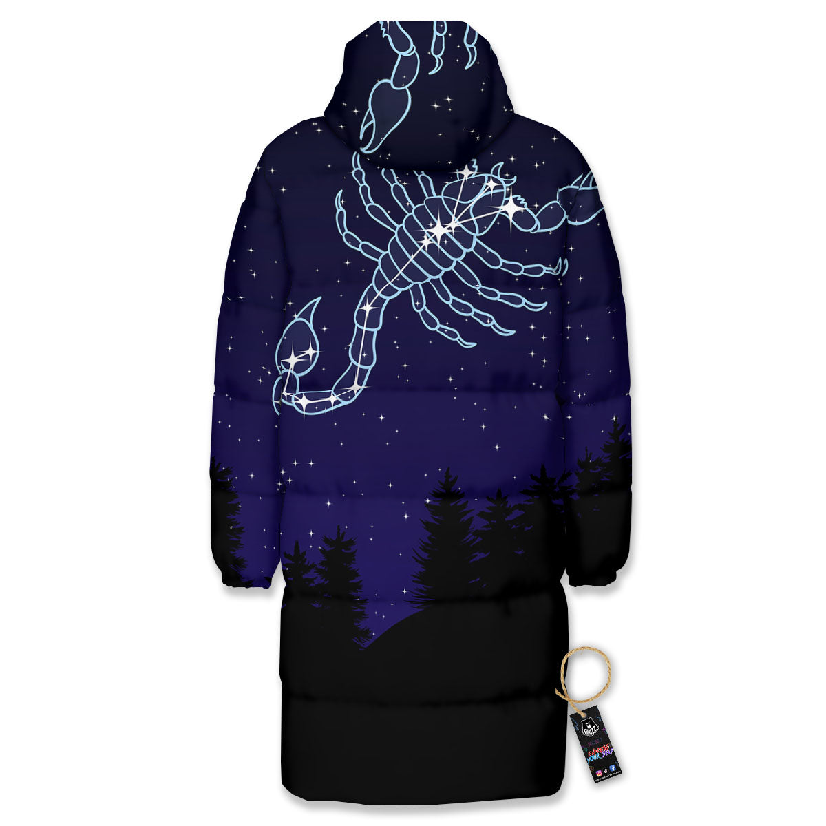 Constellation Scorpio Print Long Down Jacket-grizzshop