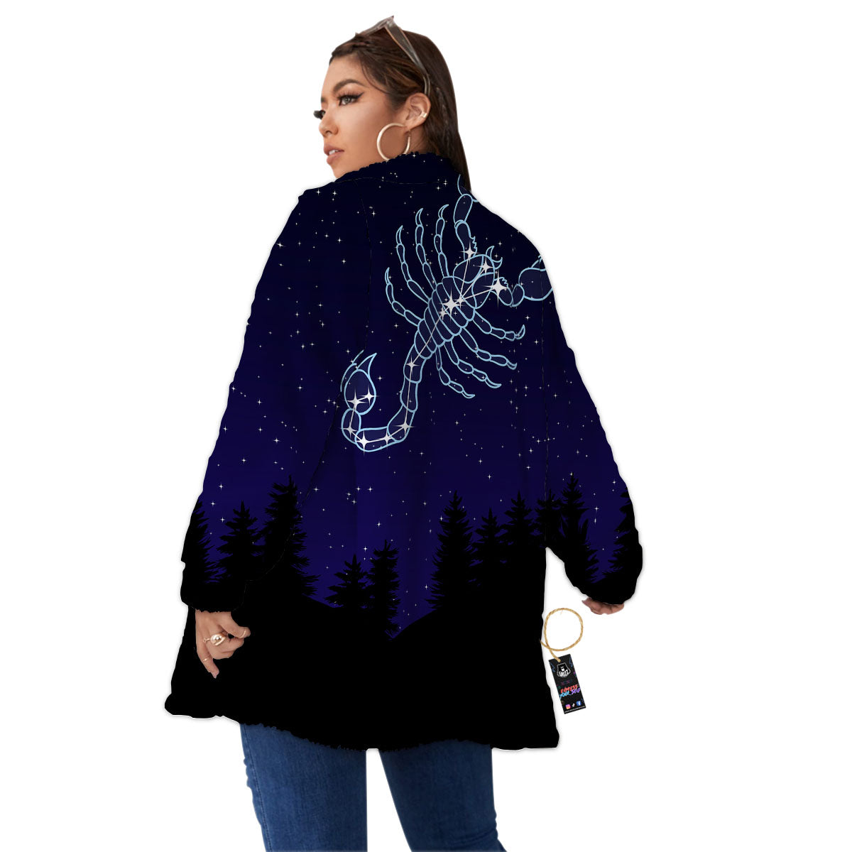 Constellation Scorpio Print Women's Sherpa Jacket-grizzshop