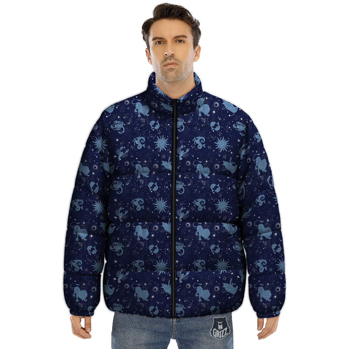 Constellation Signs Zodiac Print Pattern Puffer Jacket-grizzshop