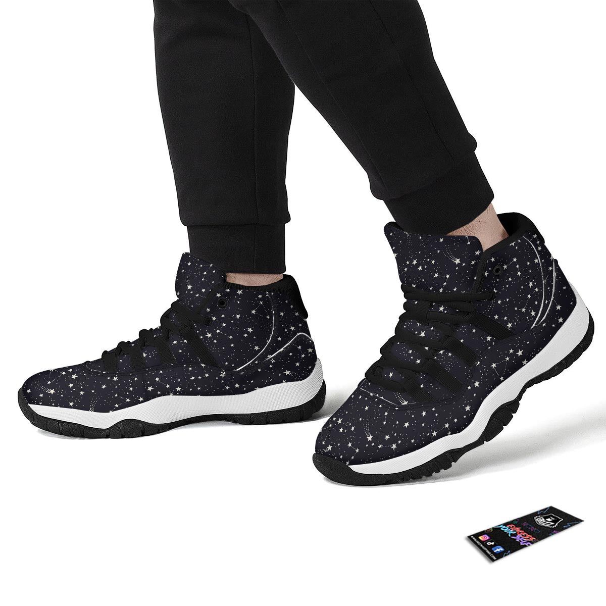 Constellation Star Print Pattern Black Bball Shoes-grizzshop