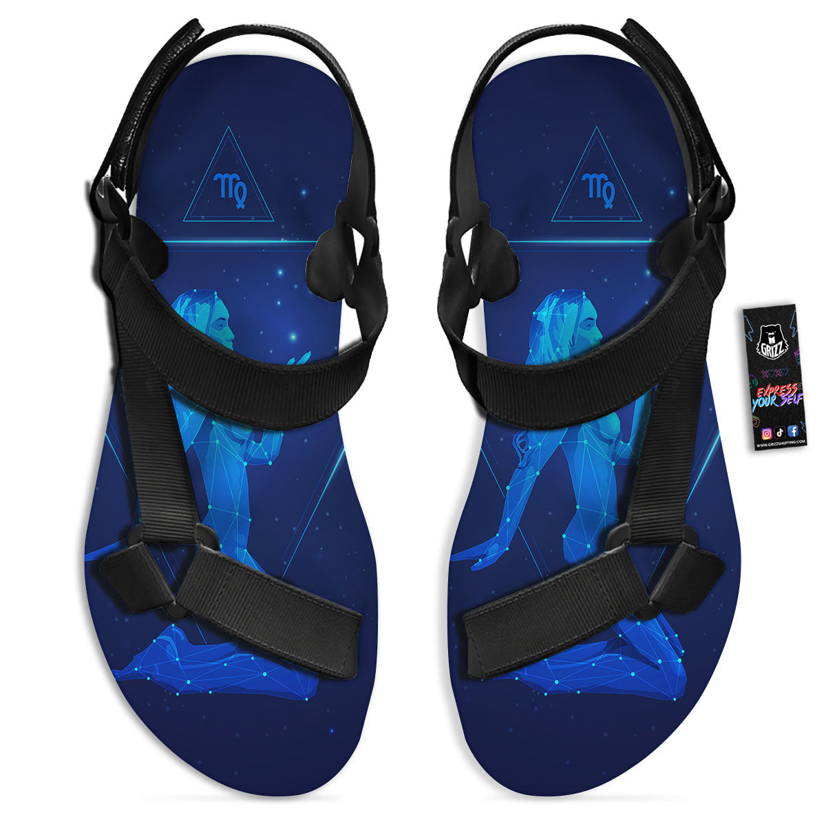 Constellation Virgo Print Black Open Toe Sandals-grizzshop