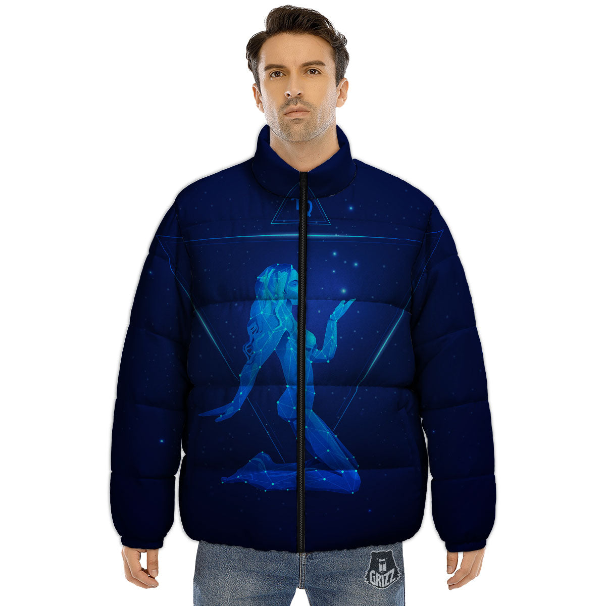 Constellation Virgo Print Puffer Jacket-grizzshop