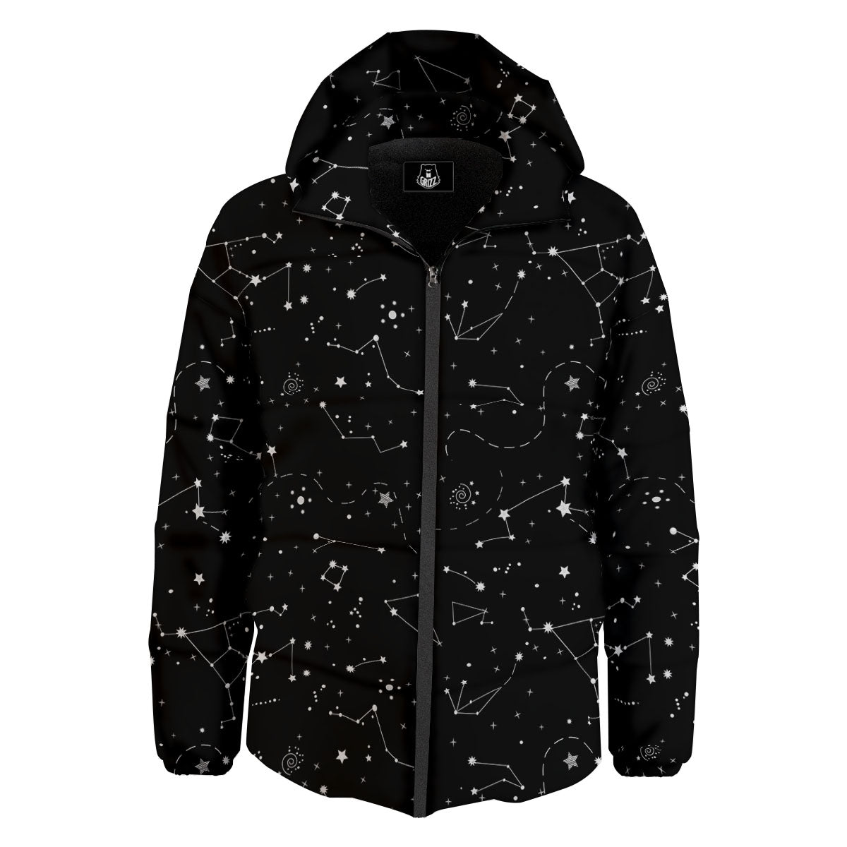 Constellation White And Black Print Down Jacket-grizzshop