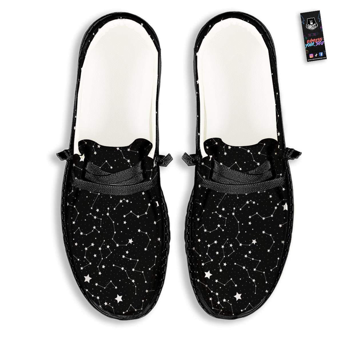 Constellations Star Print Pattern Black Loafers-grizzshop