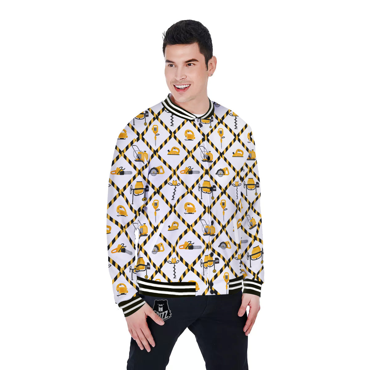 Construction Equipment Yellow Print Pattern Baseball Jacket-grizzshop