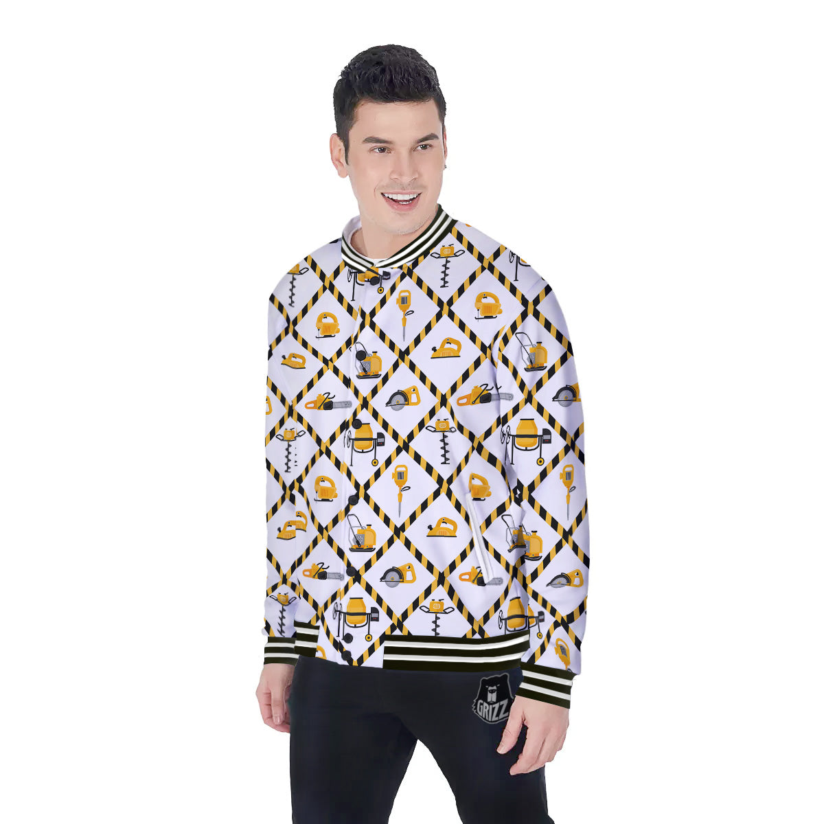 Construction Equipment Yellow Print Pattern Baseball Jacket-grizzshop