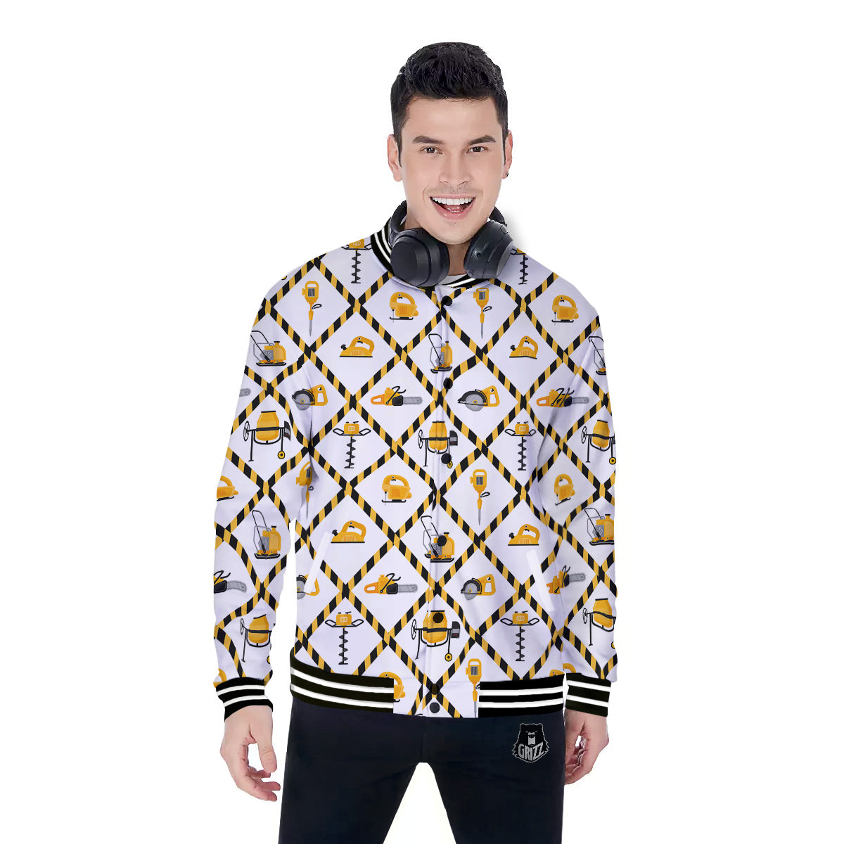 Construction Equipment Yellow Print Pattern Baseball Jacket-grizzshop