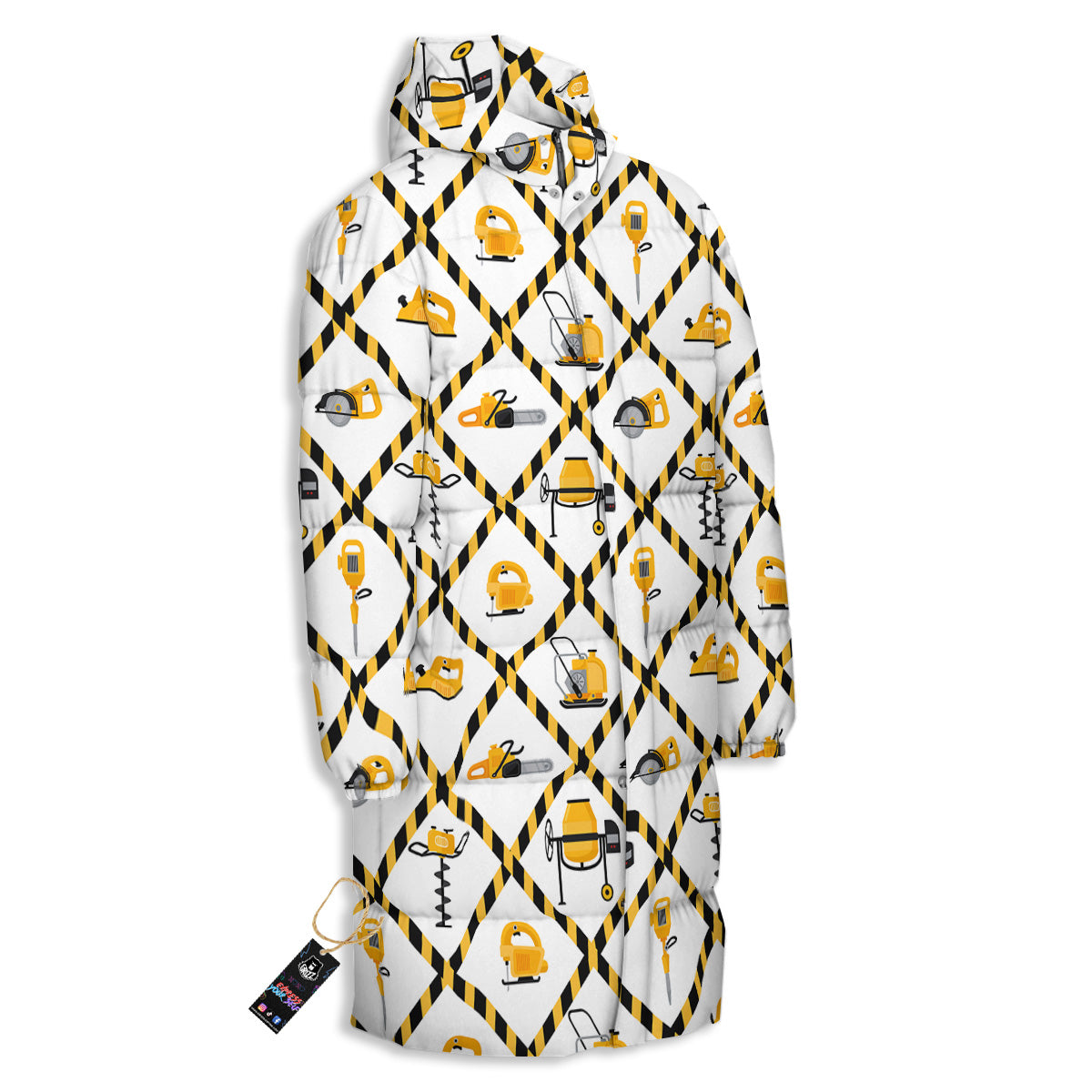 Construction Equipment Yellow Print Pattern Long Down Jacket-grizzshop