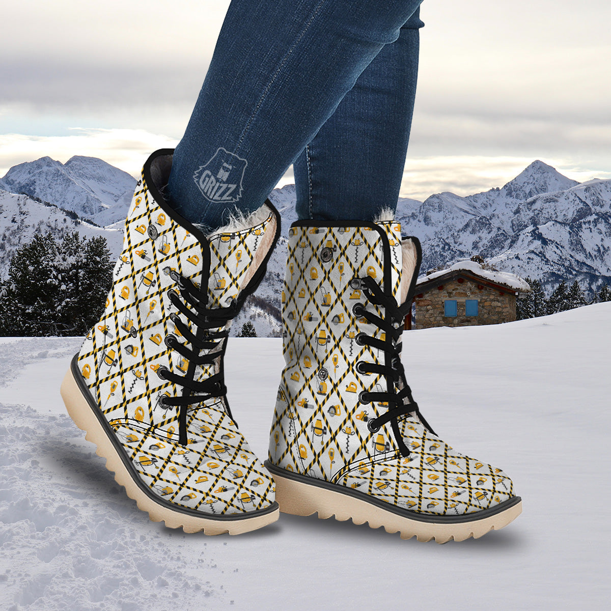 Construction Equipment Yellow Print Pattern Snow Boots-grizzshop