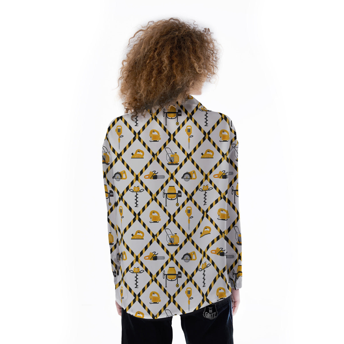 Construction Equipment Yellow Print Pattern Women's Long Sleeve Shirts-grizzshop