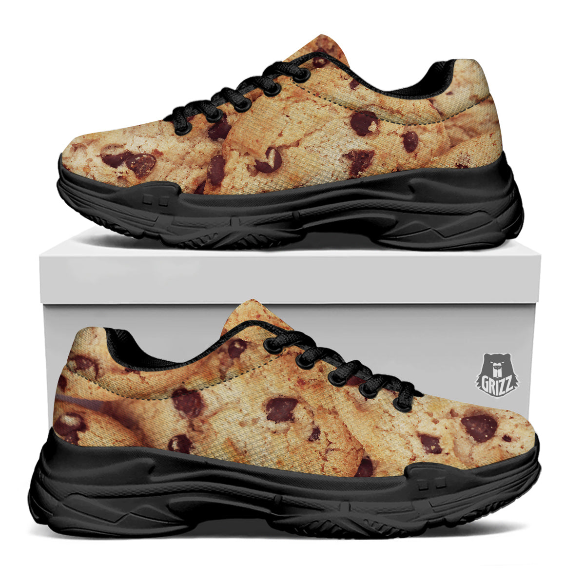 Cookie Chocolate Chip Print Black Chunky Shoes-grizzshop