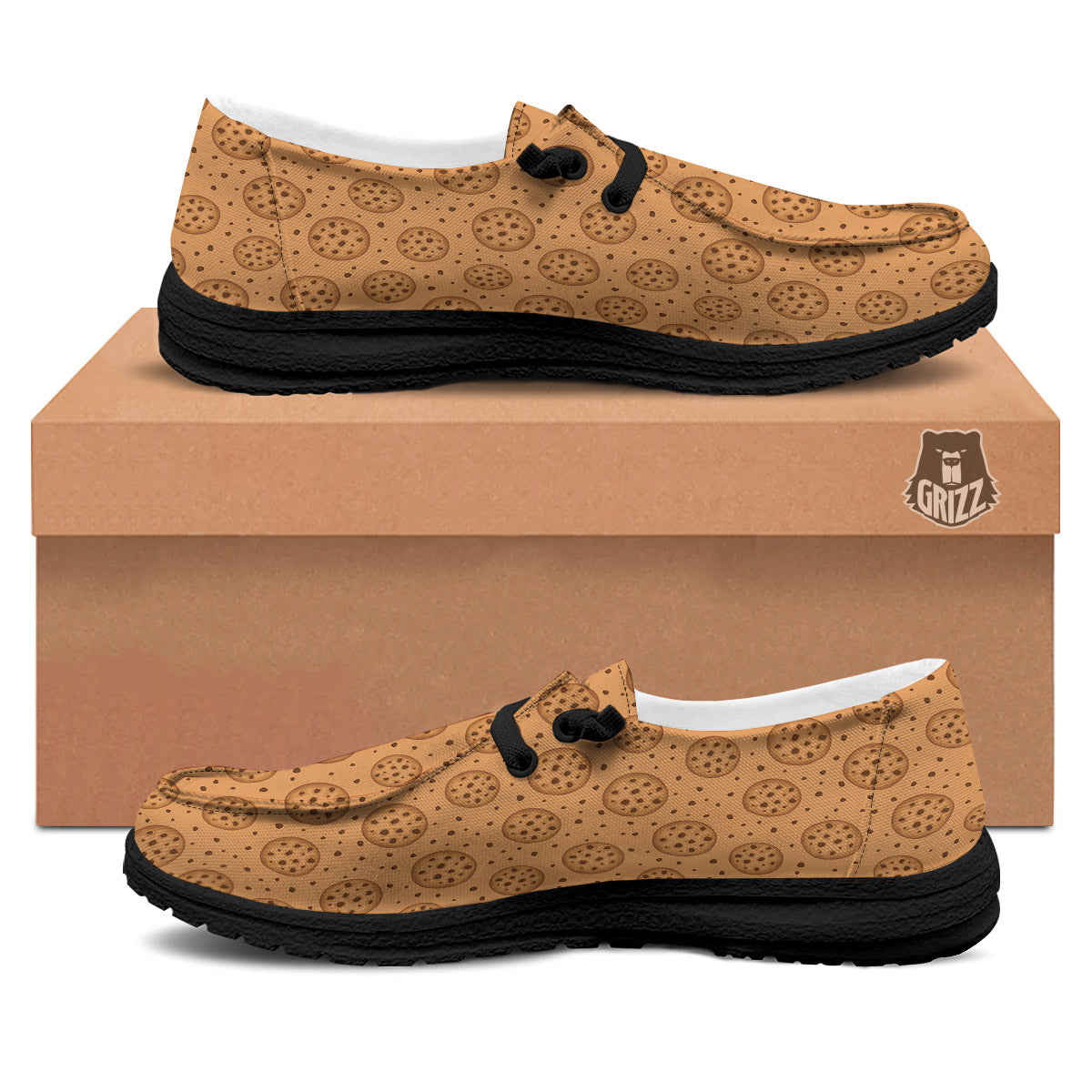 Cookie Chocolate Chip Print Pattern Black Loafers-grizzshop