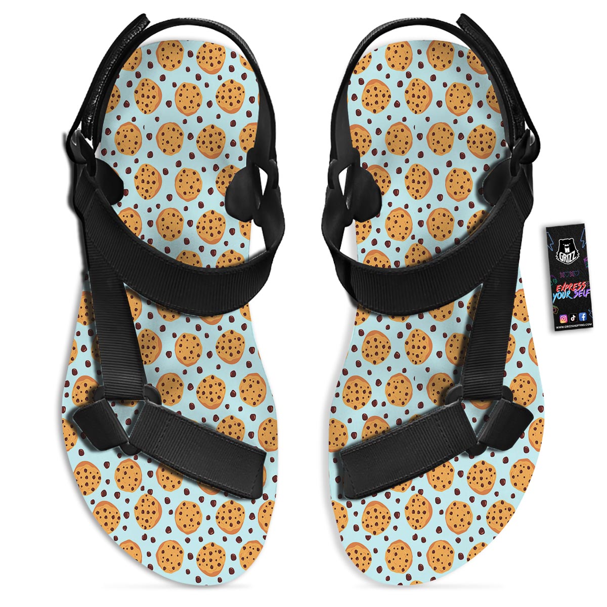 Cookie Sweet Print Pattern Black Open Toe Sandals-grizzshop