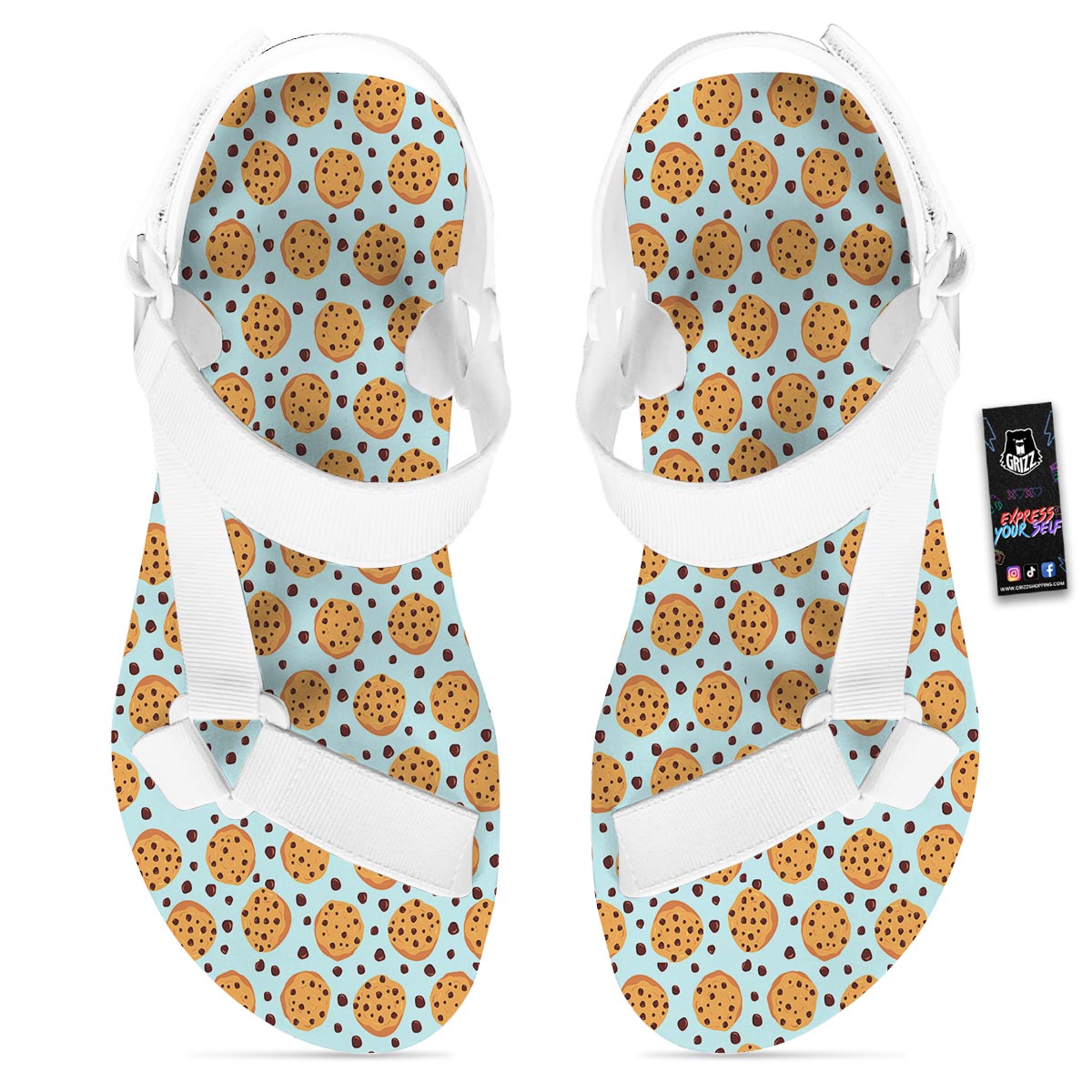 Cookie Sweet Print Pattern White Open Toe Sandals-grizzshop