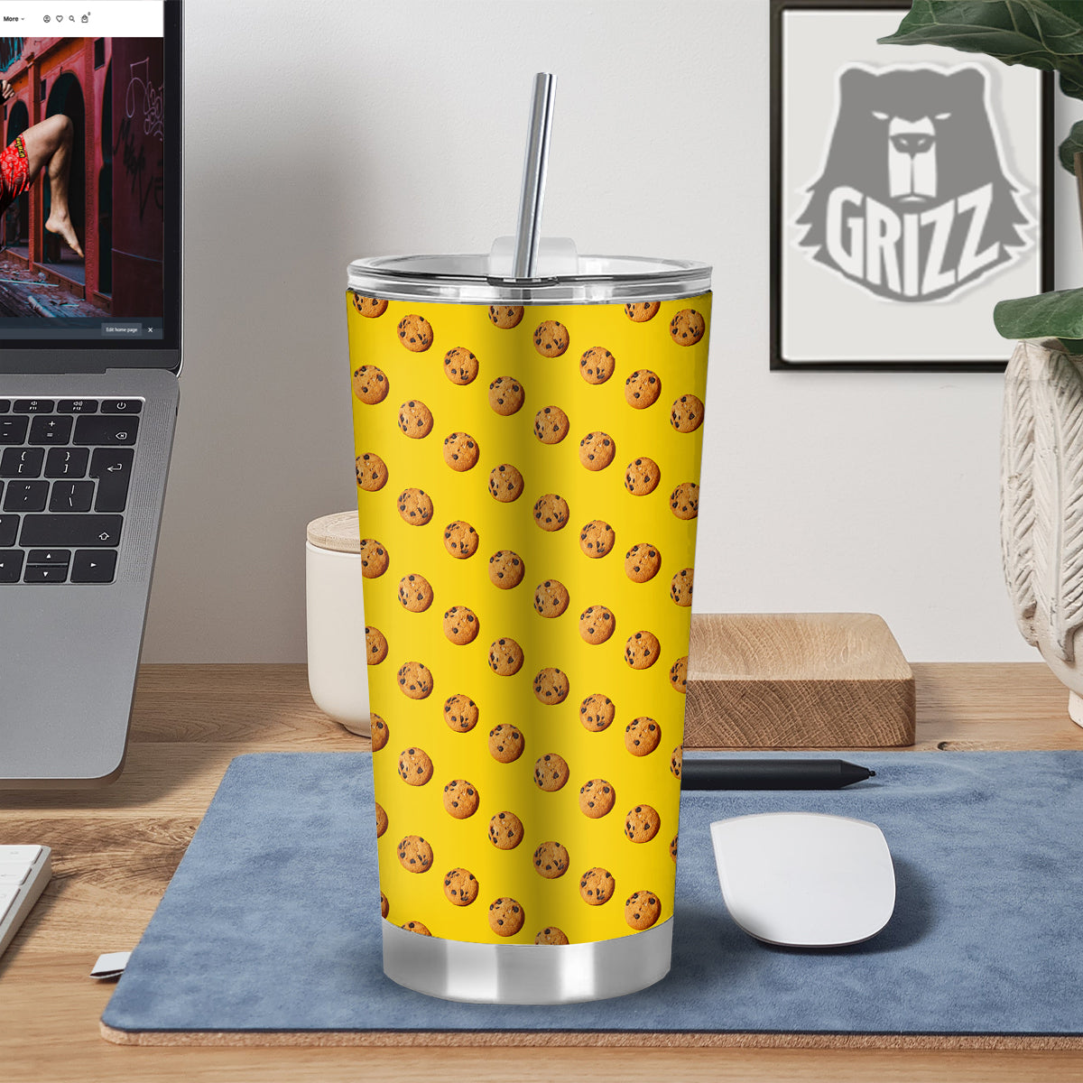 Cookie Yellow Print Pattern Tumbler-grizzshop