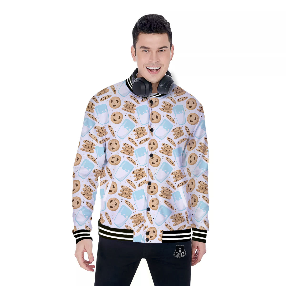 Cookies And Milk Print Pattern Baseball Jacket-grizzshop
