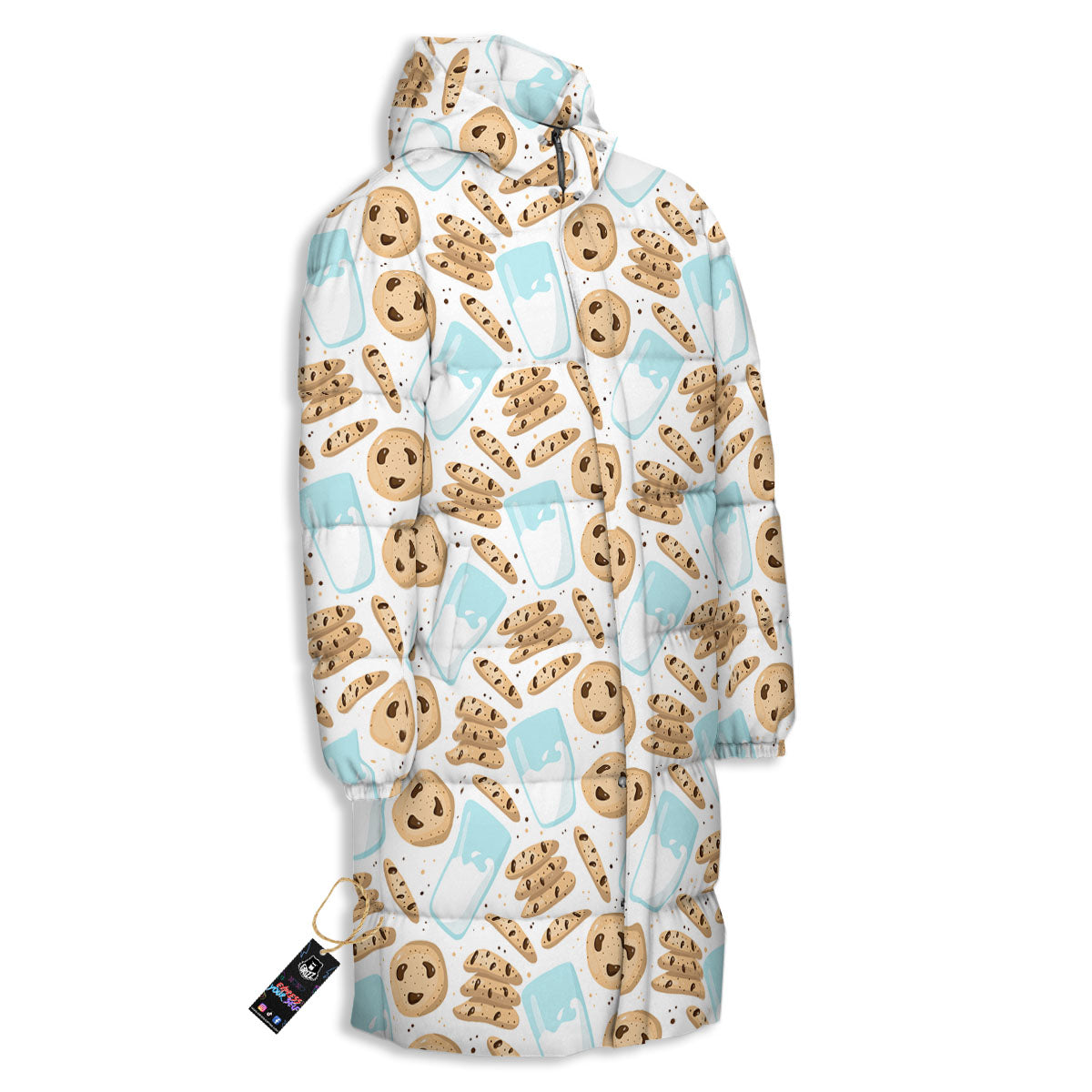 Cookies And Milk Print Pattern Long Down Jacket-grizzshop