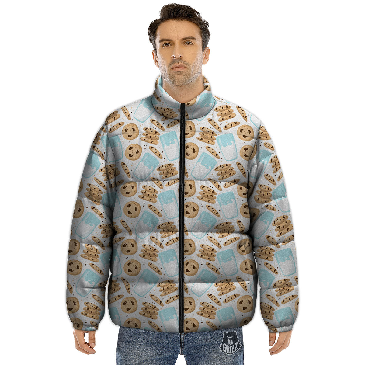 Cookies And Milk Print Pattern Puffer Jacket-grizzshop