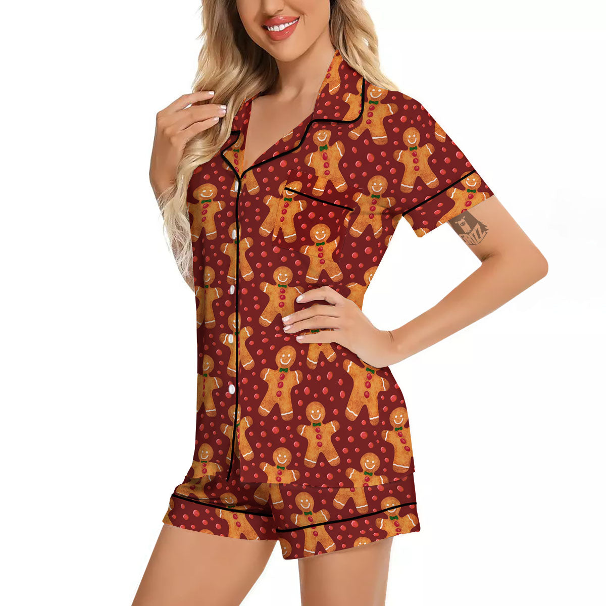 Cookies Christmas Print Pattern Women Silk Pajamas-grizzshop