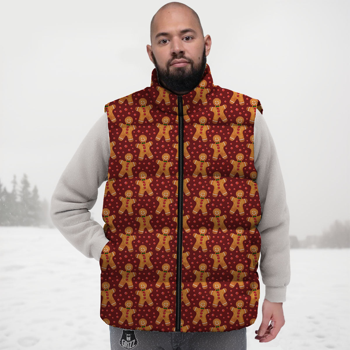 Cookies Gingerbread Man Print Pattern Down Vest-grizzshop