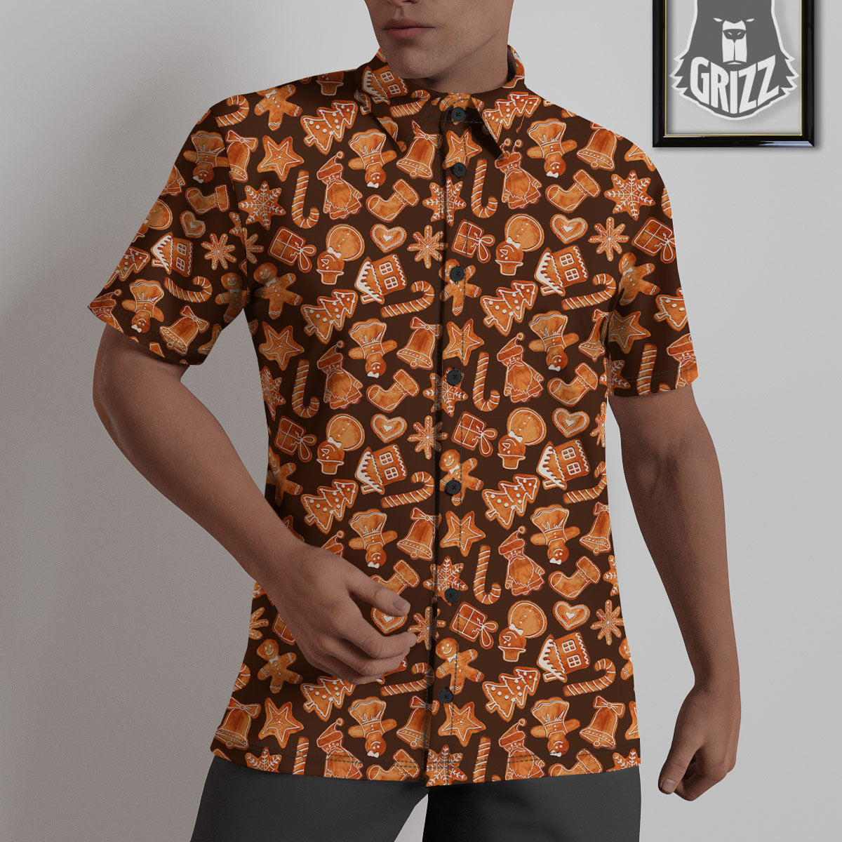 Cookies Gingerbread Print Pattern Untucked Shirts-grizzshop