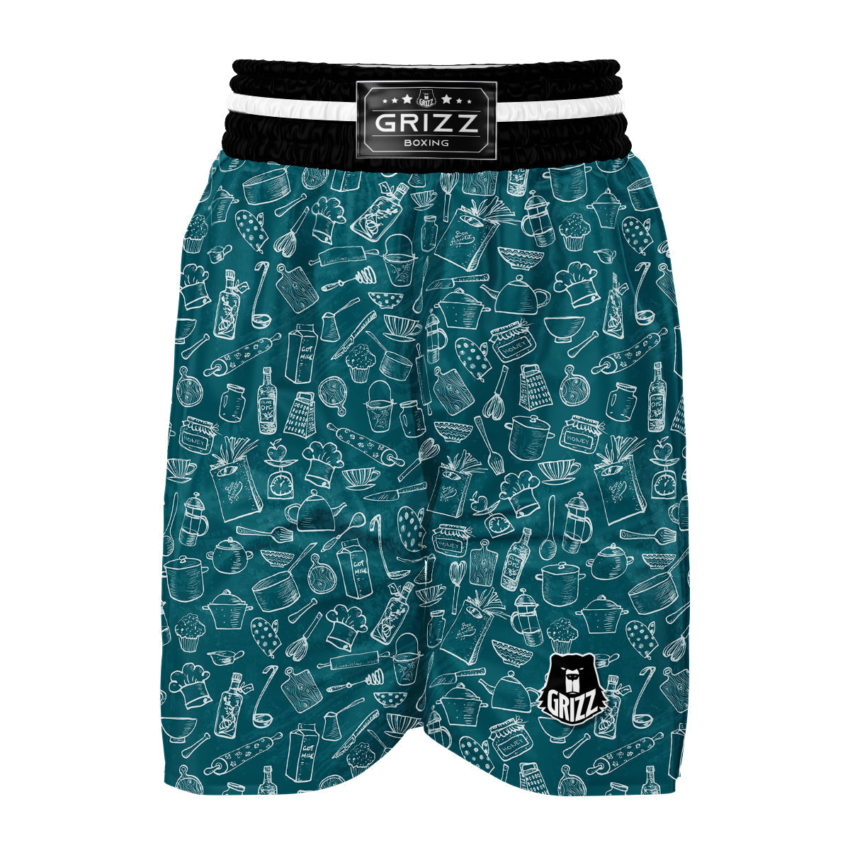 Cooking White Blue Print Pattern Boxing Shorts-grizzshop