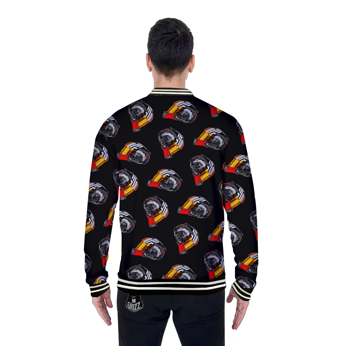 Cool Biker Helmet Print Pattern Baseball Jacket-grizzshop