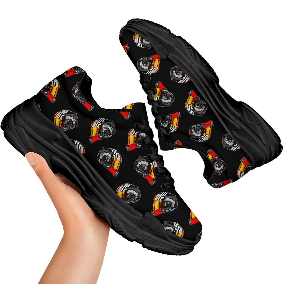 Cool Biker Helmet Print Pattern Black Chunky Shoes-grizzshop