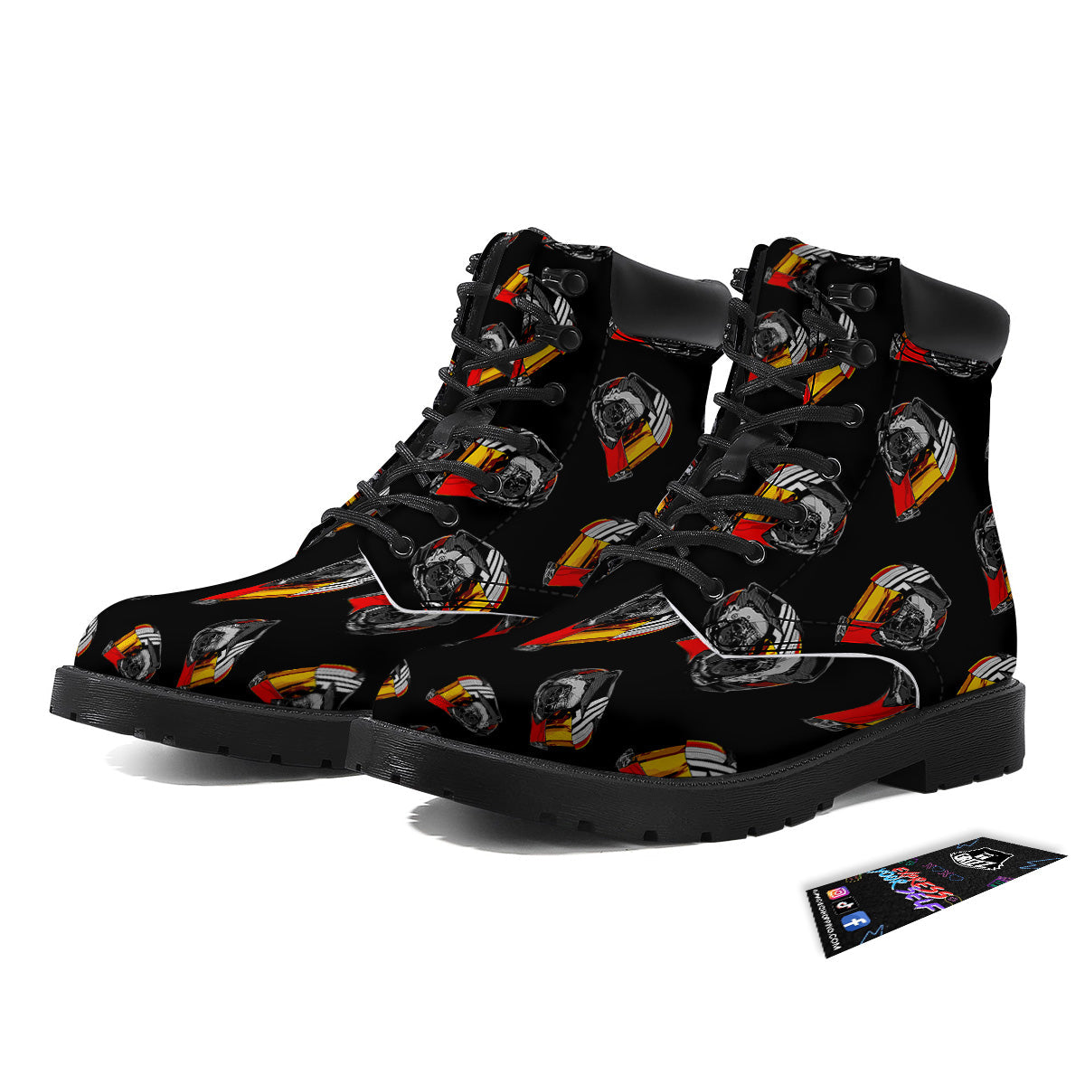 Cool Biker Helmet Print Pattern Boots-grizzshop