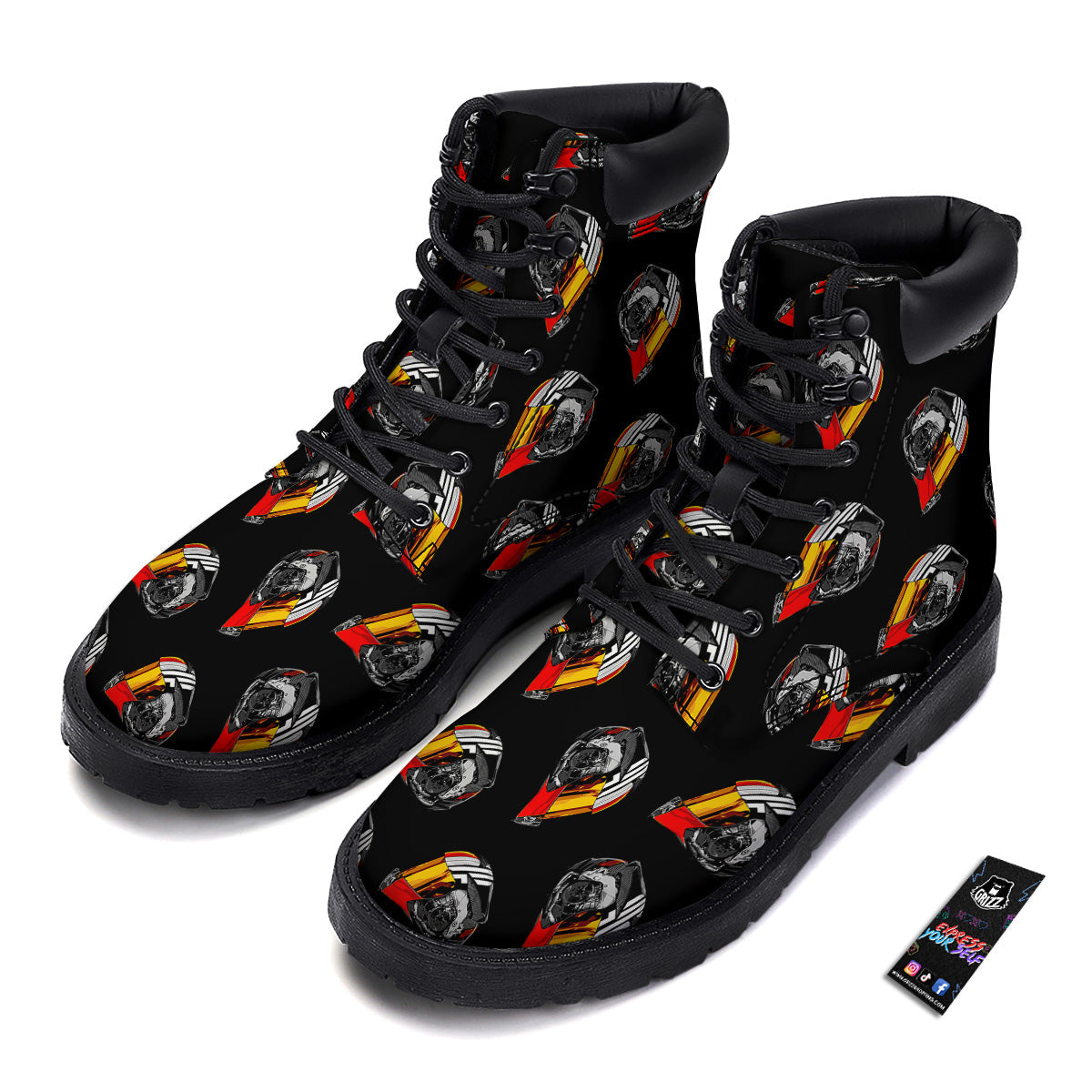 Cool Biker Helmet Print Pattern Boots-grizzshop