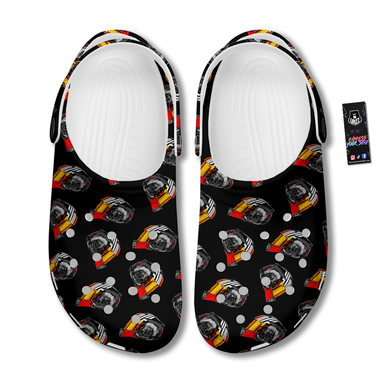 Cool Biker Helmet Print Pattern Clog-grizzshop