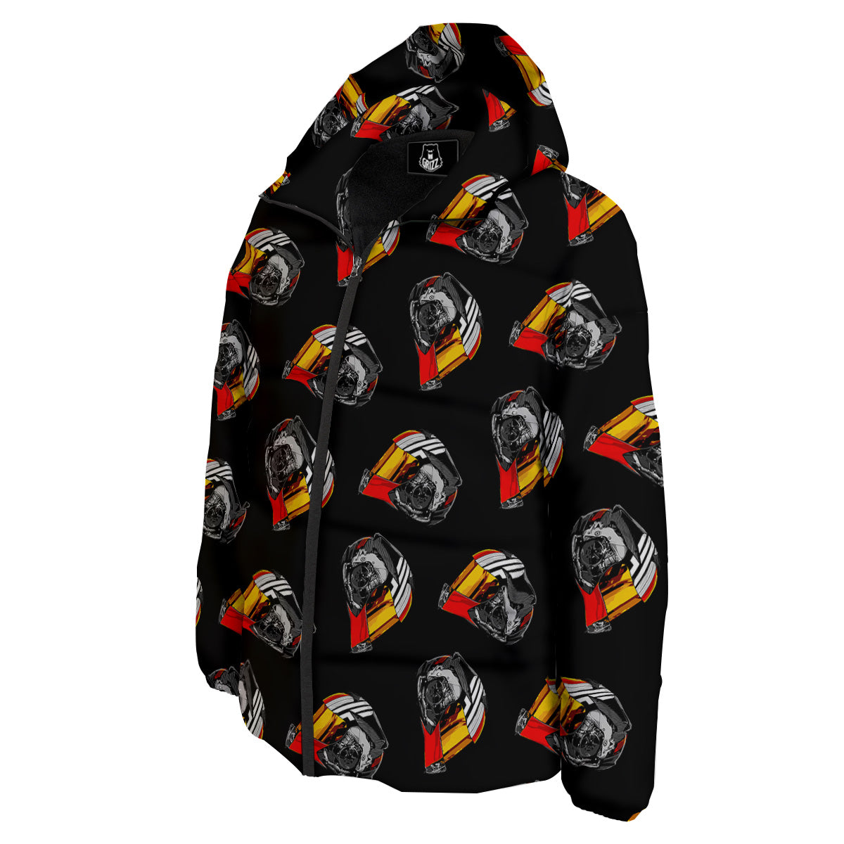 Cool Biker Helmet Print Pattern Down Jacket-grizzshop