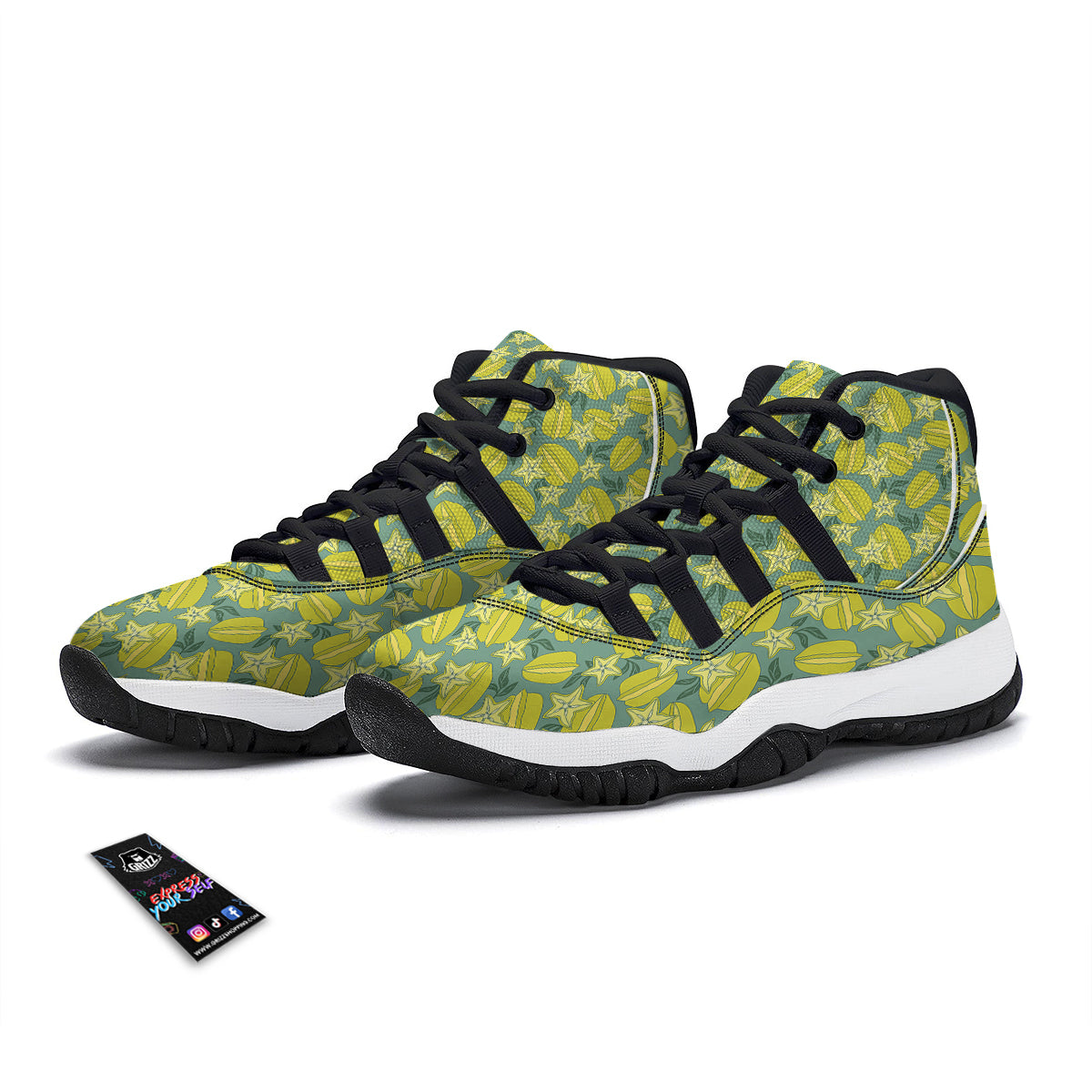 Corambola And Leaf Print Pattern Black Bball Shoes-grizzshop