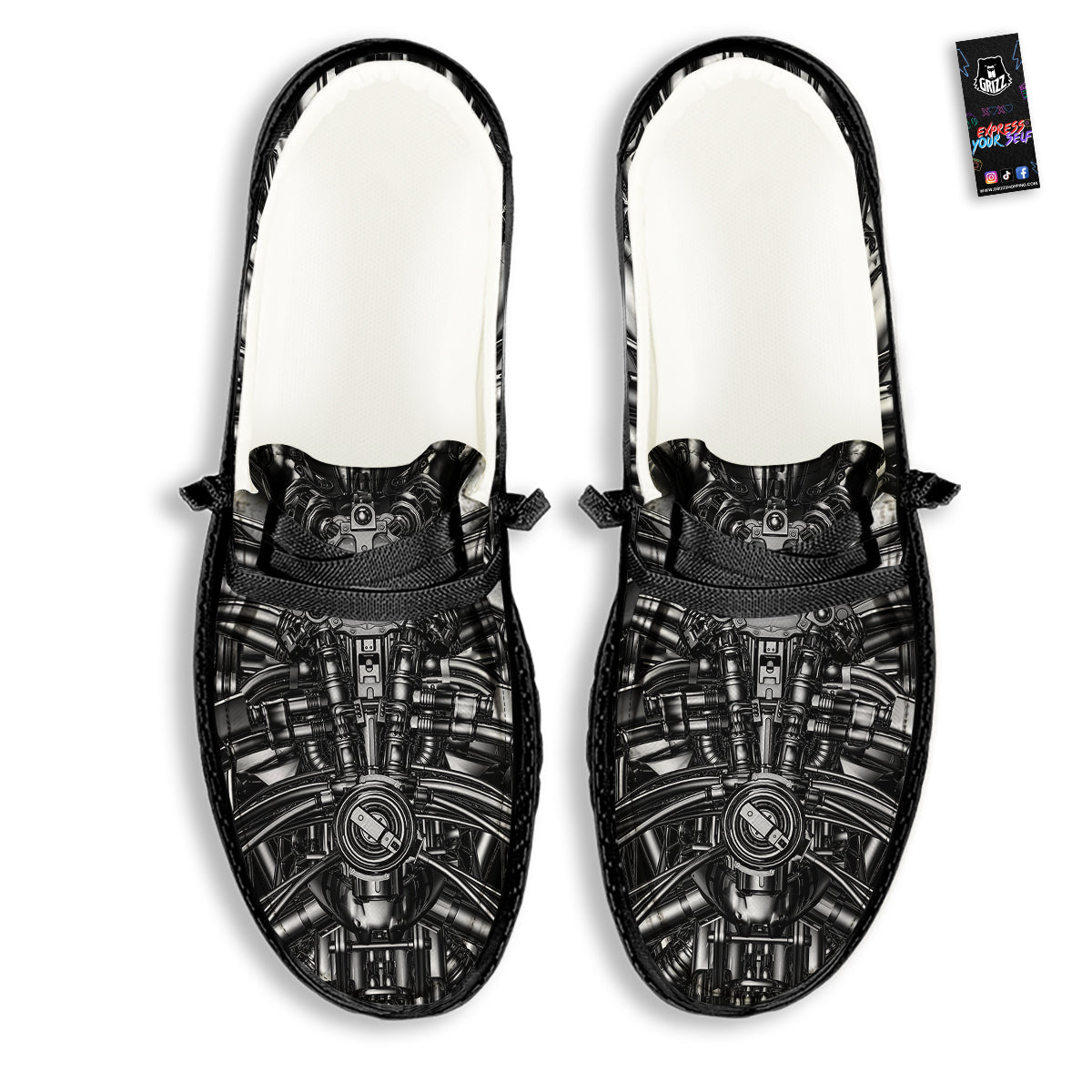 Core Of The Machine Print Black Loafers-grizzshop