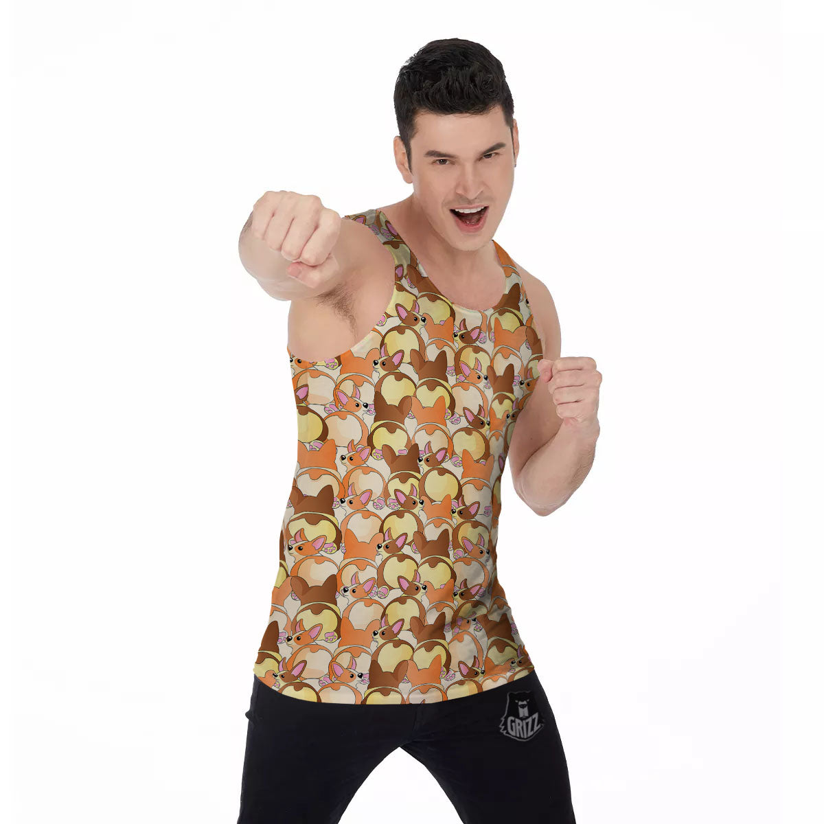 Corgi Butt Print Pattern Men's Tank Top-grizzshop