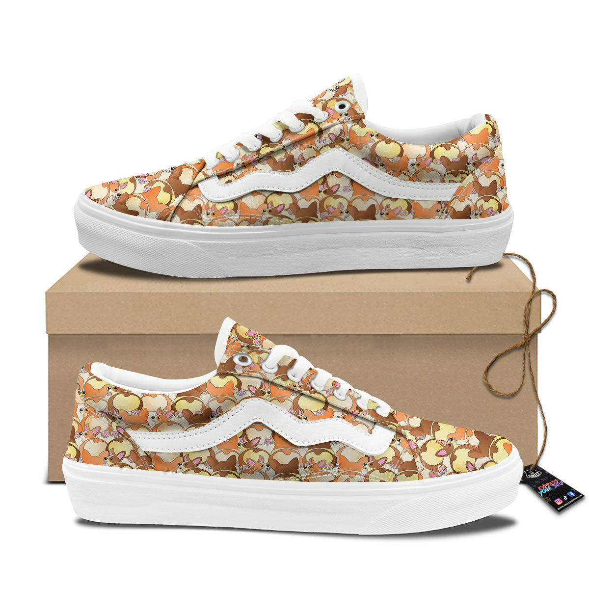 Corgi Butt Print Pattern Skate Shoes-grizzshop