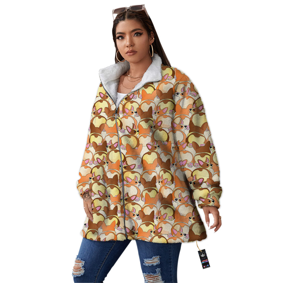 Corgi Butt Print Pattern Women's Sherpa Jacket-grizzshop