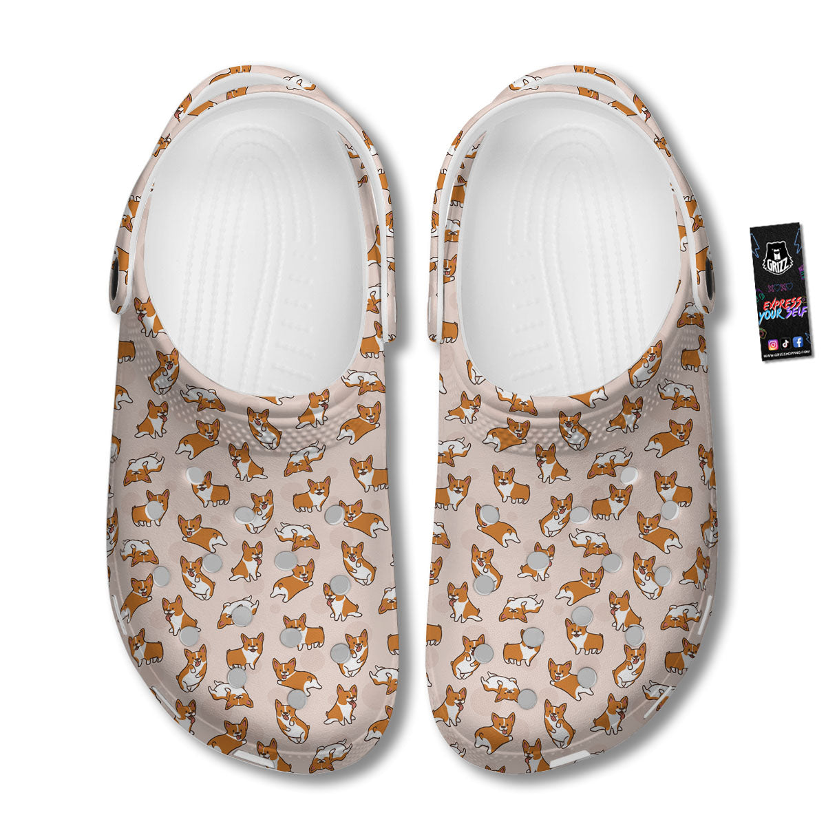 Corgi Cartoon Print Pattern Clog-grizzshop
