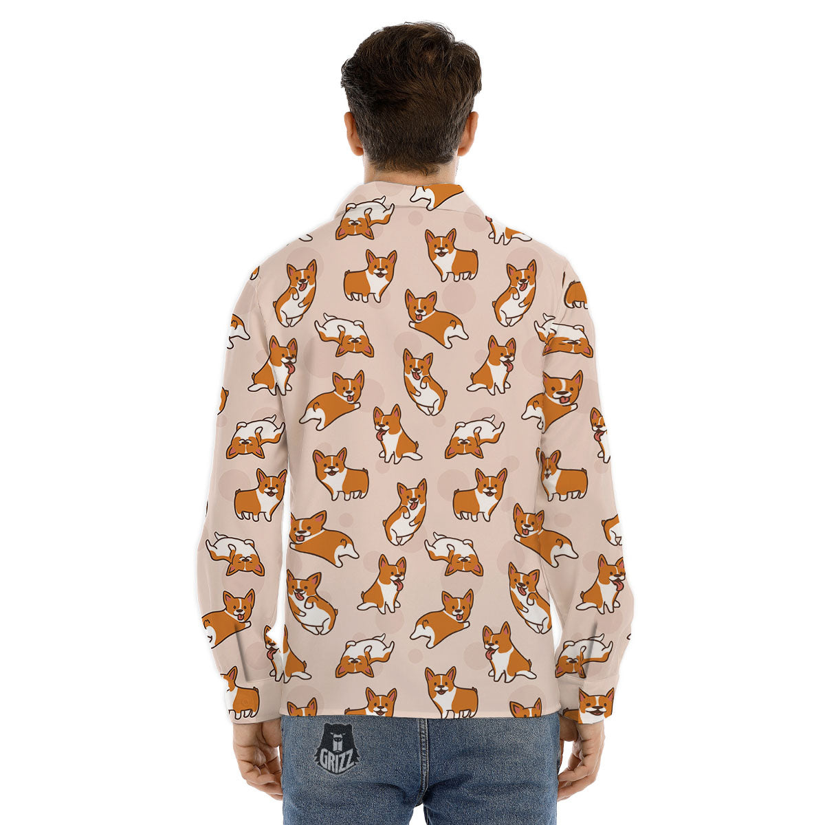 Corgi Cartoon Print Pattern Men's Dress Shirts-grizzshop