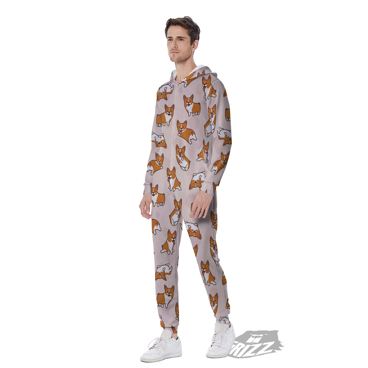 Corgi Cartoon Print Pattern Men's Jumpsuit-grizzshop