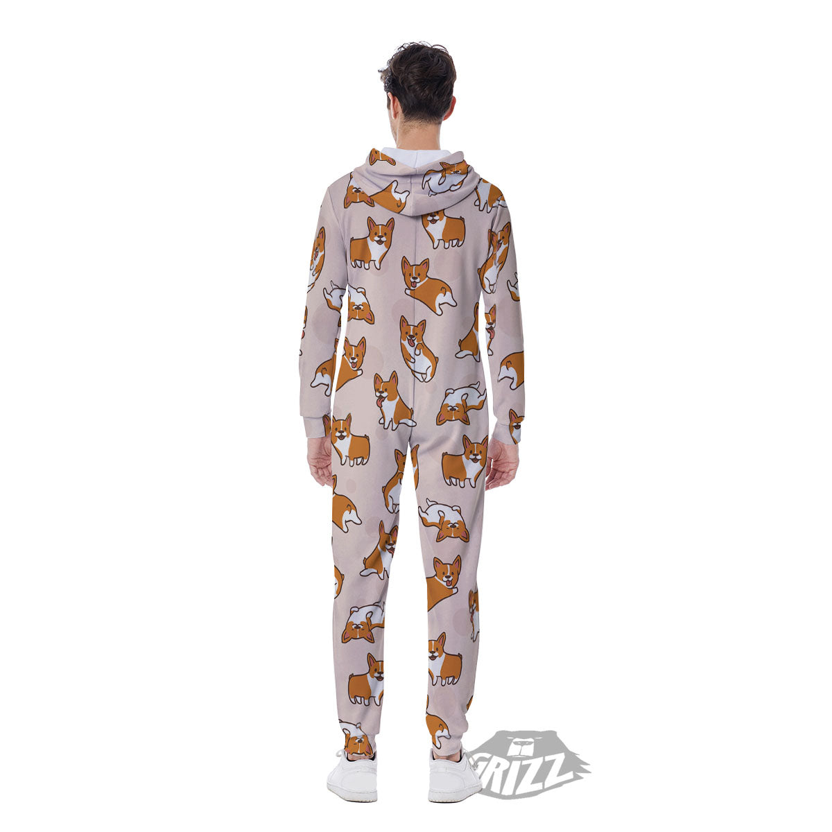 Corgi Cartoon Print Pattern Men's Jumpsuit-grizzshop