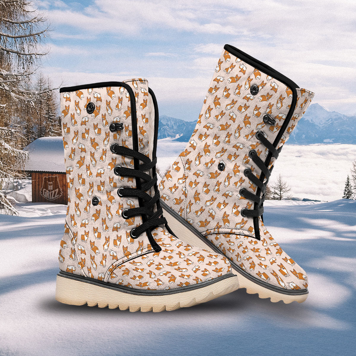 Corgi Cartoon Print Pattern Snow Boots-grizzshop