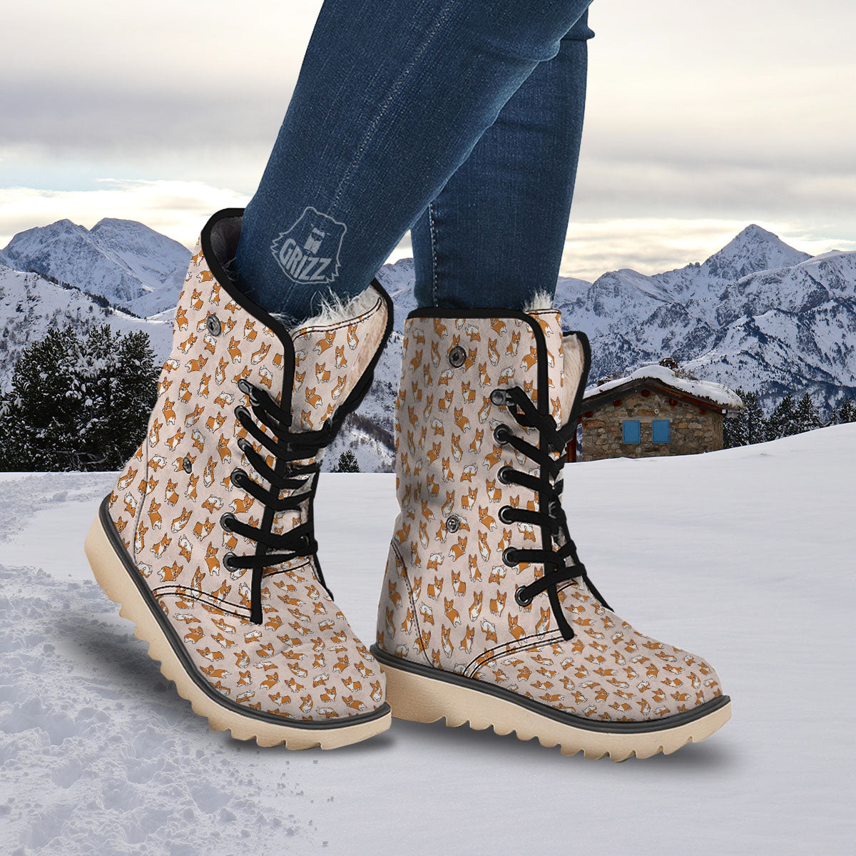 Corgi Cartoon Print Pattern Snow Boots-grizzshop