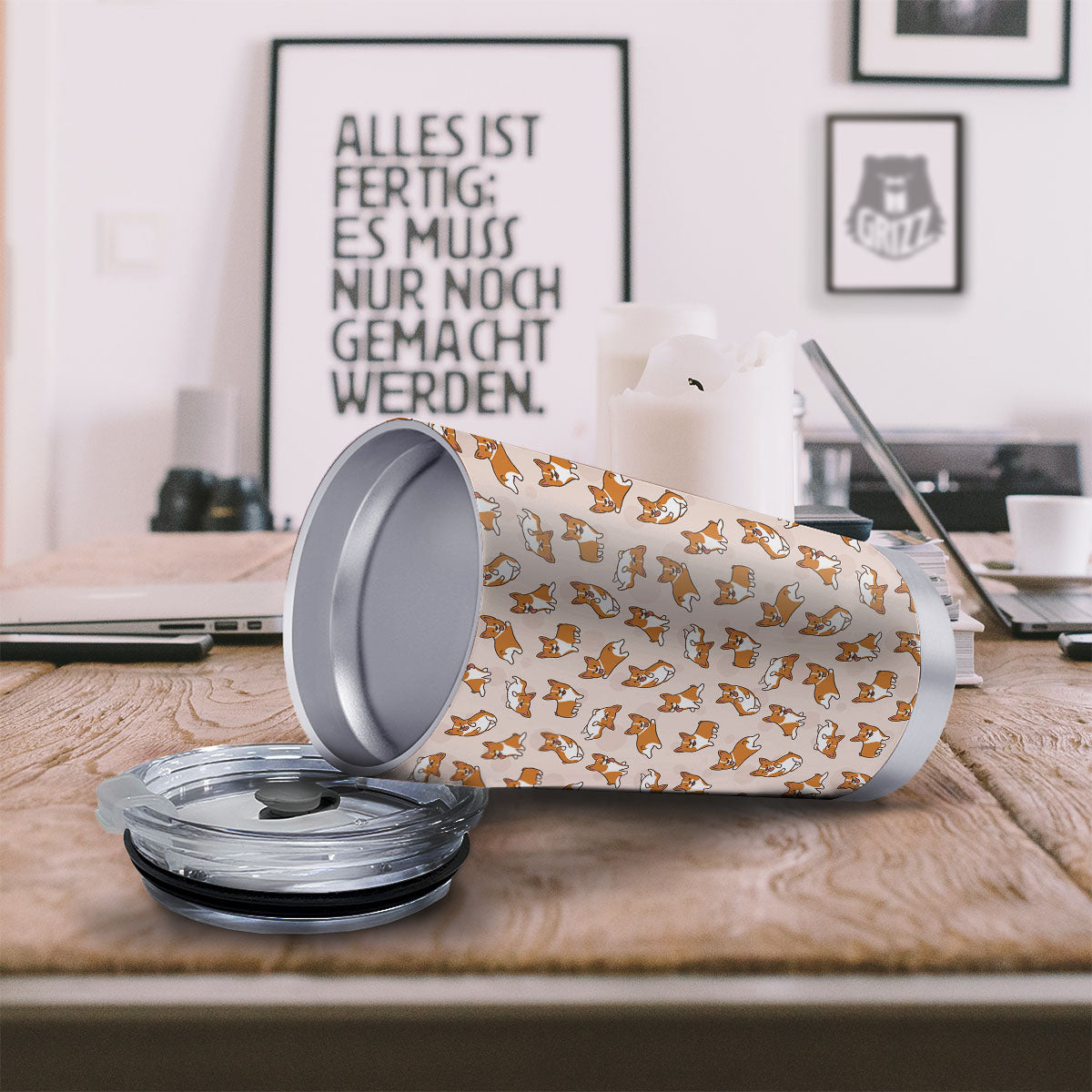 Corgi Cartoon Print Pattern Tumbler-grizzshop