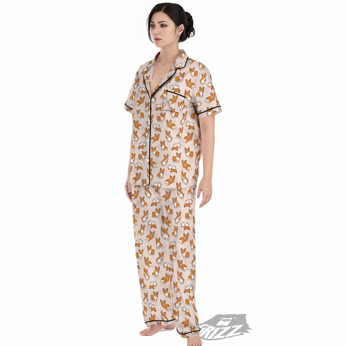 Corgi Cartoon Print Pattern Women's Pajamas Set-grizzshop