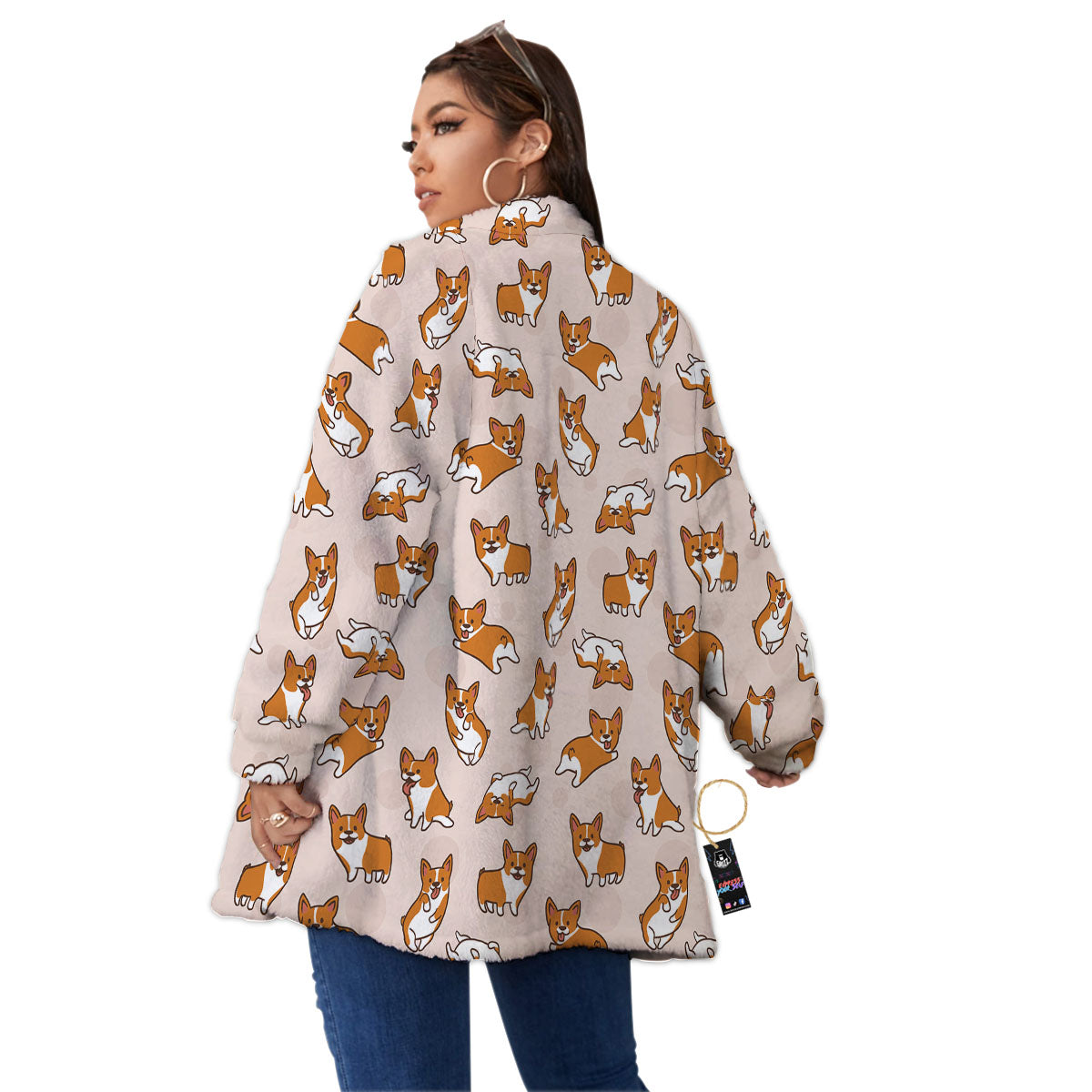 Corgi Cartoon Print Pattern Women's Sherpa Jacket-grizzshop