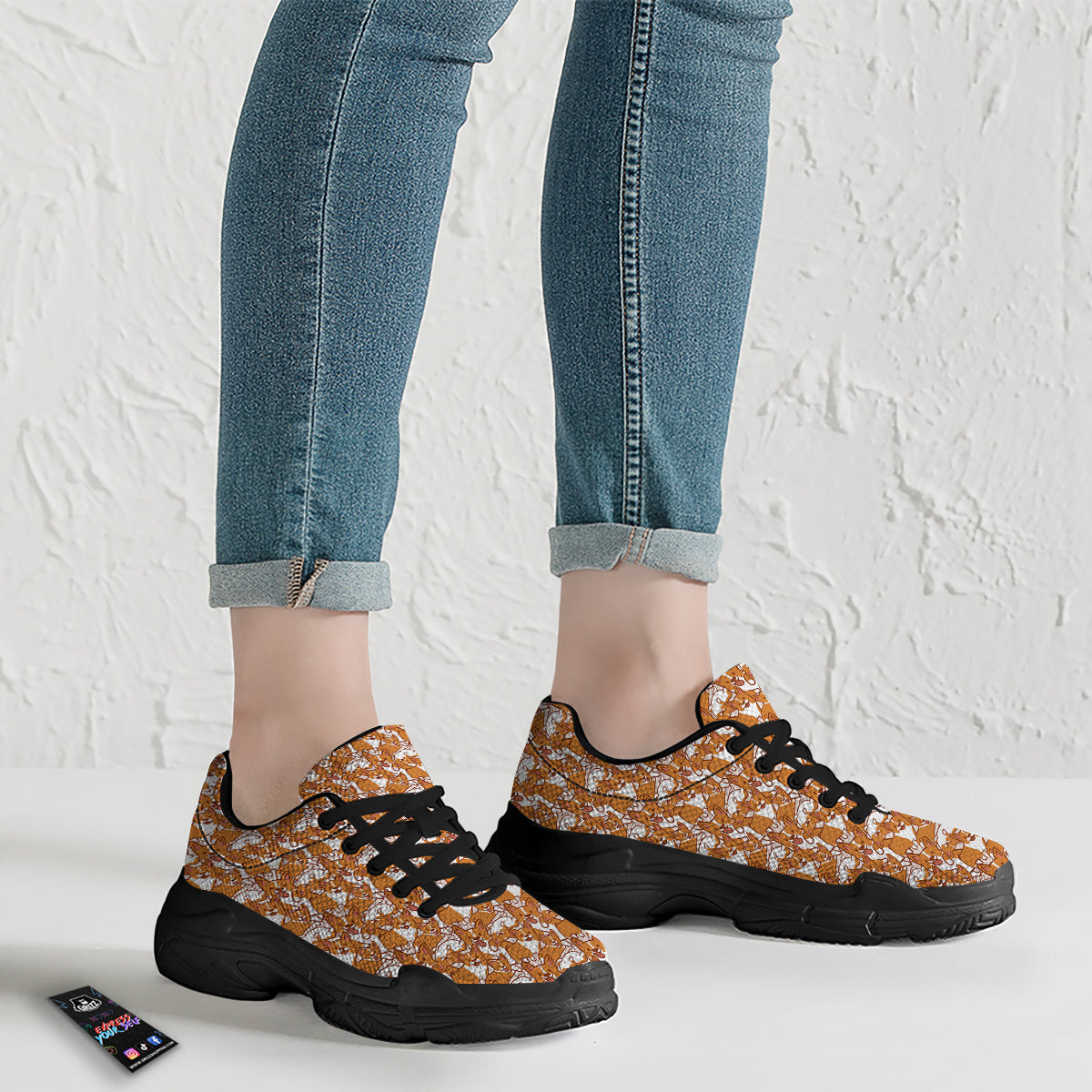 Corgi Cute Print Pattern Black Chunky Shoes-grizzshop